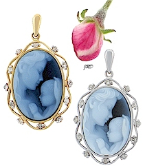 Blue agate mother and child cameos.