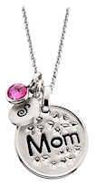 Mom pendant with birthday and initial dangle.