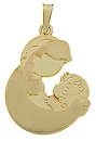 Mom and baby daughter pendant crafted in 14k gold. 