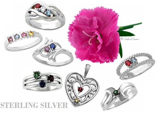 Sterling silver mothers rings custom set with birthstones.