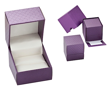 Purple patterned leatherette ring box.